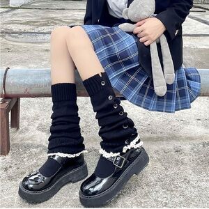◾️3/$25 Women’s Leg Warmers Lace Trim Button  Kawaii Y2K Hrajuku Gyaru Goth